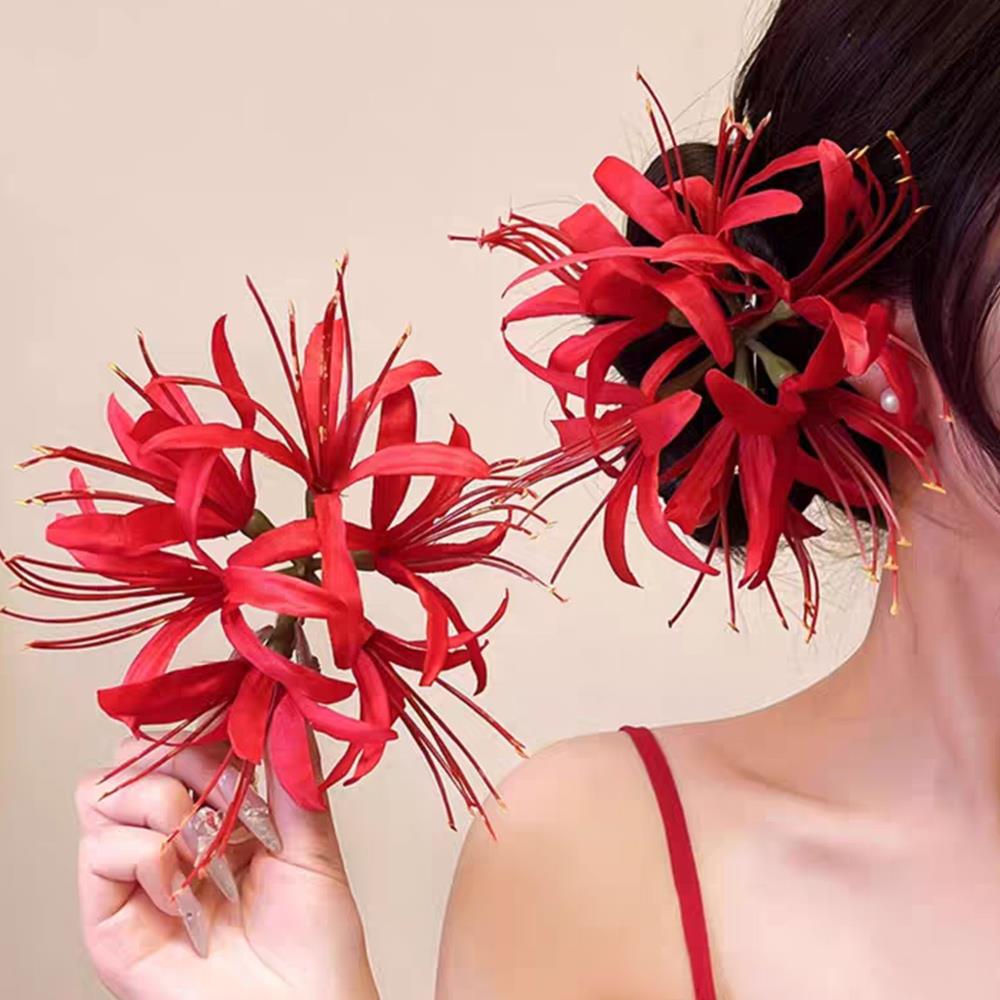 Red Spider Lily Hairpin Hair Accessories Big Flower Duckbill Clip Beach Bangs Side Clip Blue Simulation Flower Hairpins
