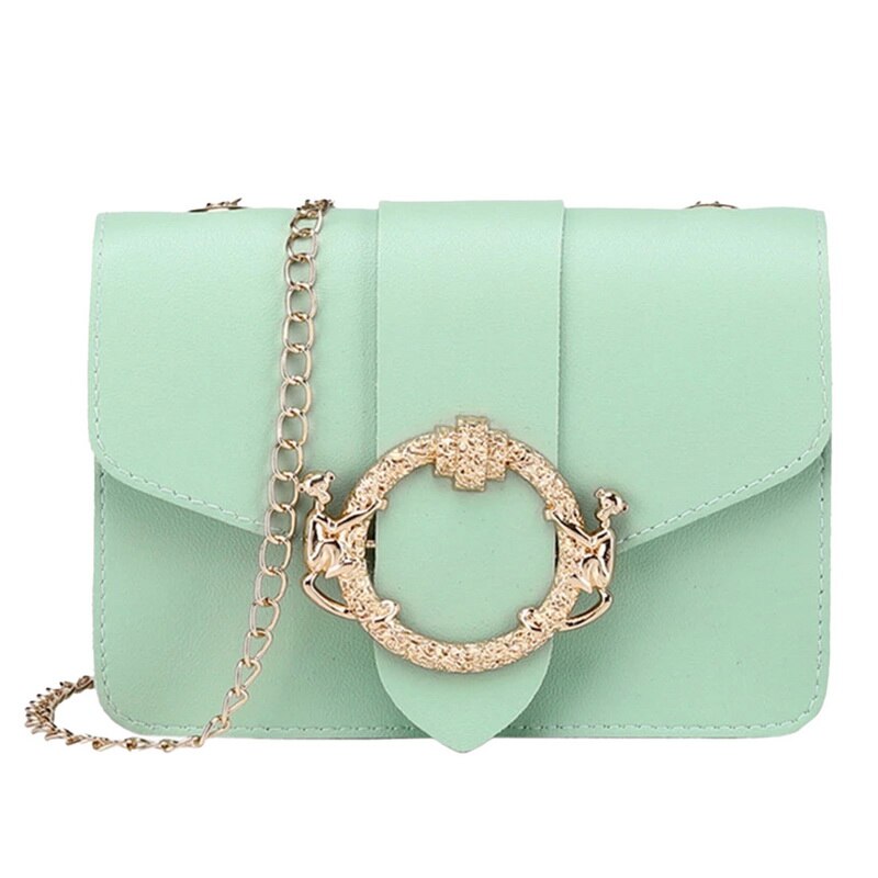 Bolso cruzado pequeño de cuero PU para mujer, bandolera de hombro de viaje con cadena acrílica de verano,: B-green