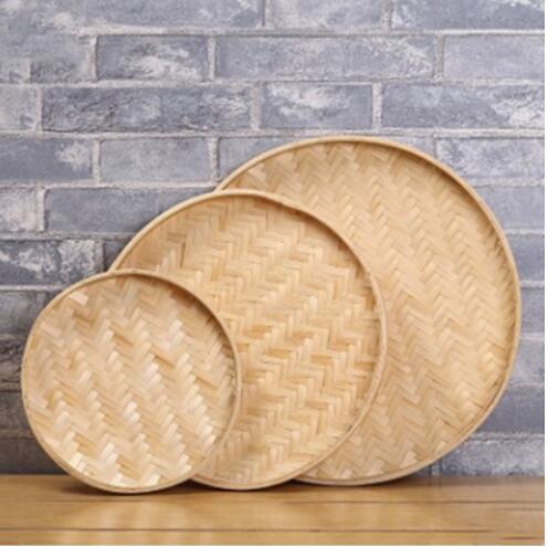 Bamboo woven round dustpan Hand-woven bamboo sieve rice sieve bamboo plaque painting tray