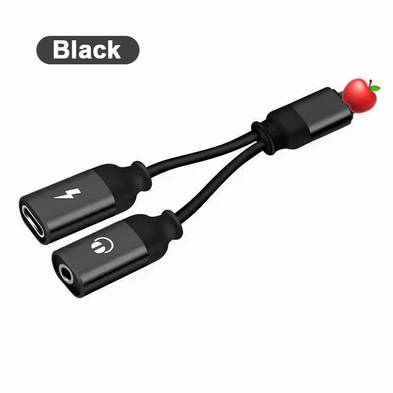 OTG 2 en 1 iOS a iOS adaptador de carga rápida 3,5mm adaptador de conector de auriculares divisor para iPhone 14 13 12 11 8 Pro Max X XR SE iPad: Negro