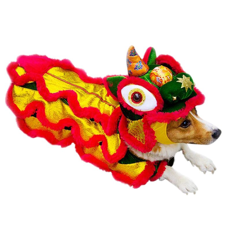 Chinese Year Pet Funny Dog Clothes Festival Dragon Dance Lion Cosplay Costume For Year Animal Dress