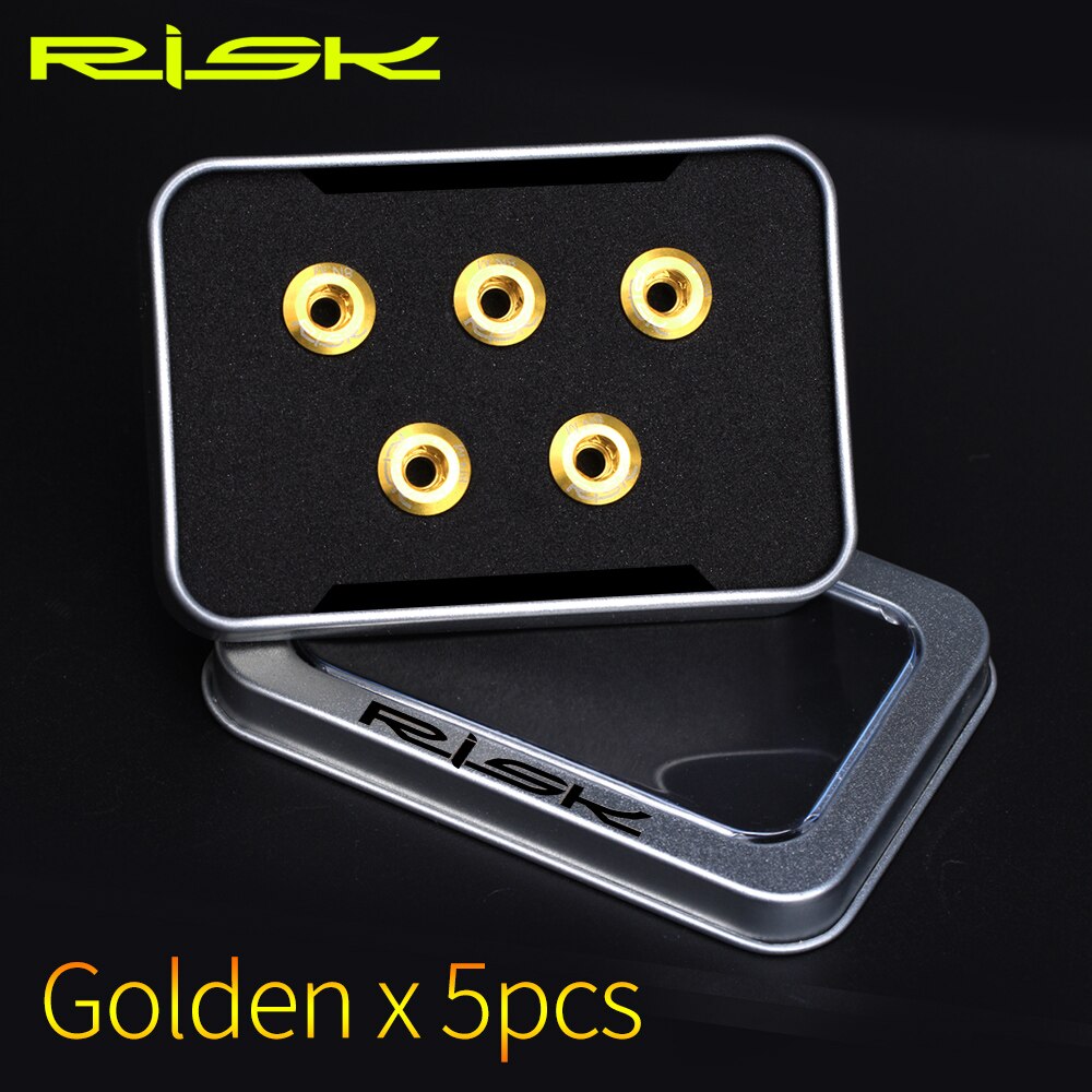 Risico Fietsen Fiets 6.5Mm Gear Bevestigingsbouten Voor Mtb Mountain Road & Bmx Bike Enkele Kettingblad Kettingwiel Vaste Schroeven noten: 5pcs 1 Set Golden