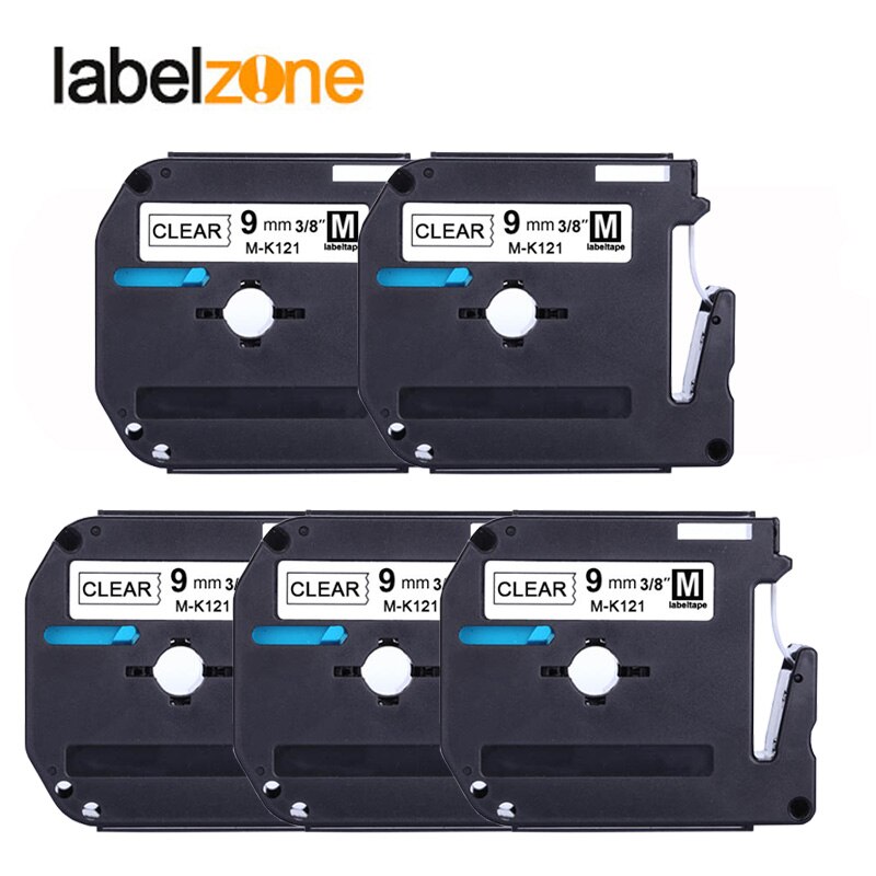 9mm Zwart op helder MK121 Labeltapes Compatibel Brother p-touch Printer lint cassette M-K121 MK-121 mk121 m121 voor brother: 5pcs label tapes