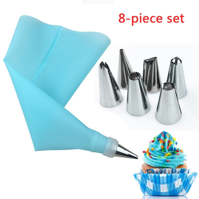 8 Piece Set Cake Tools 6 Stainless Steel Nozzles And Silicone EVA Pastry Bag Converter Backing Toll Cake Supply Baking Toll