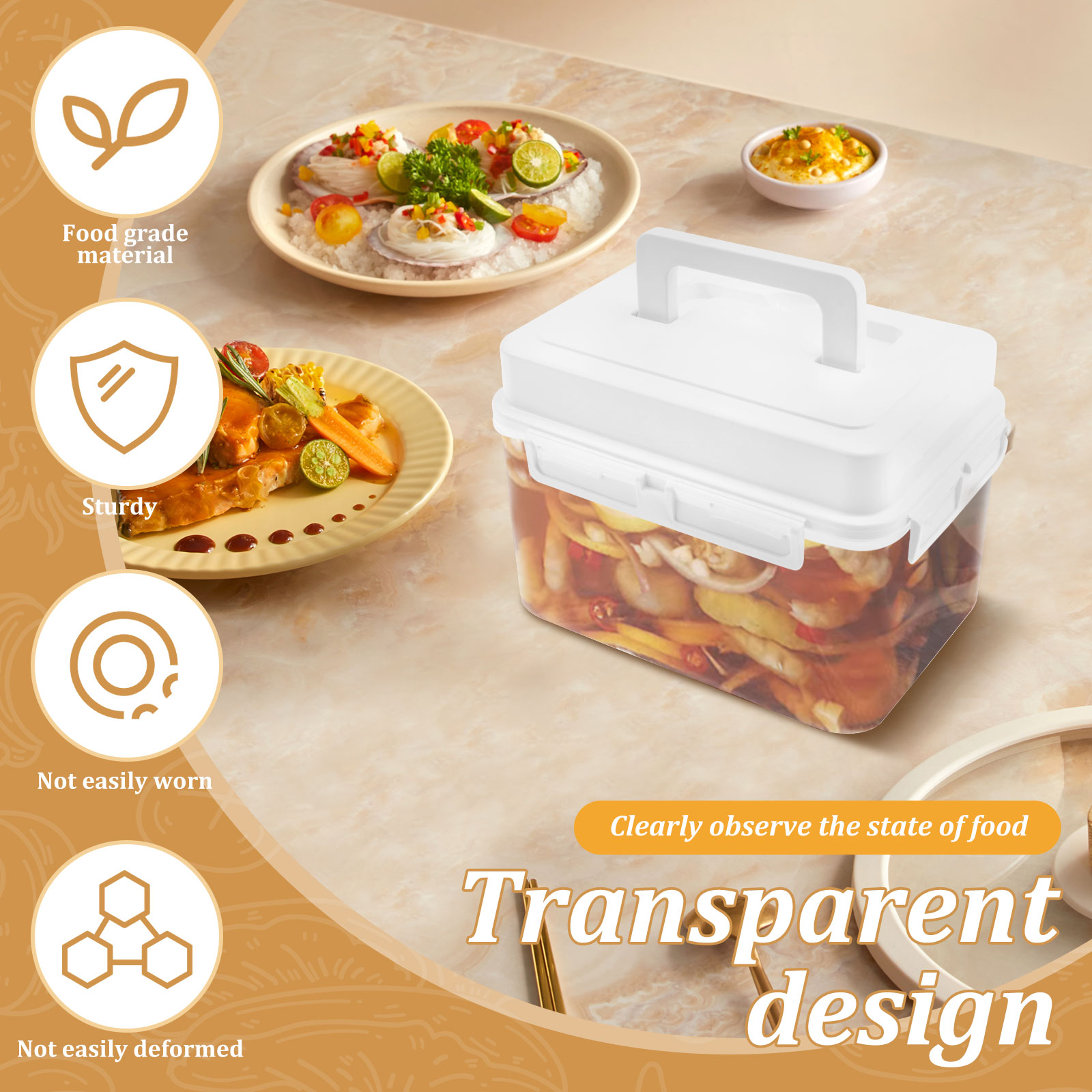 Plastpressefermenteringsbeholder med skjult håndtag pressebakke klar kimchi-pressebeholder god forsegling af surkål