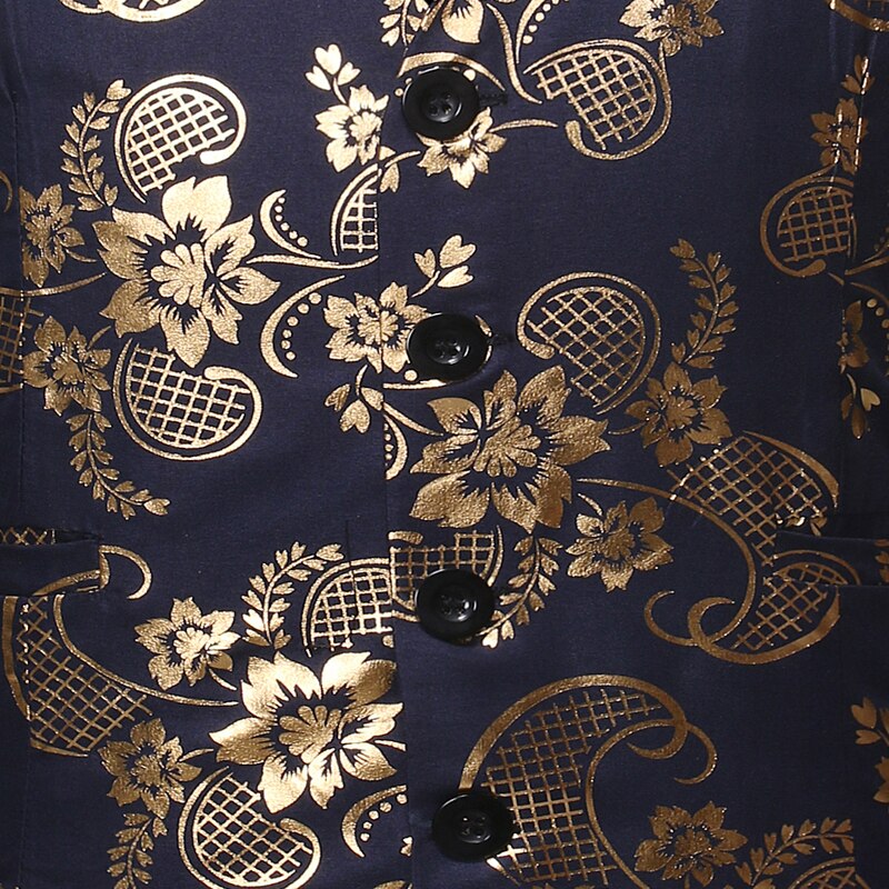 Heren klassieke v-hals pak vest gouden paisley folie print jurk vest mannen dj club gala vest mannen gilet kostuum heren
