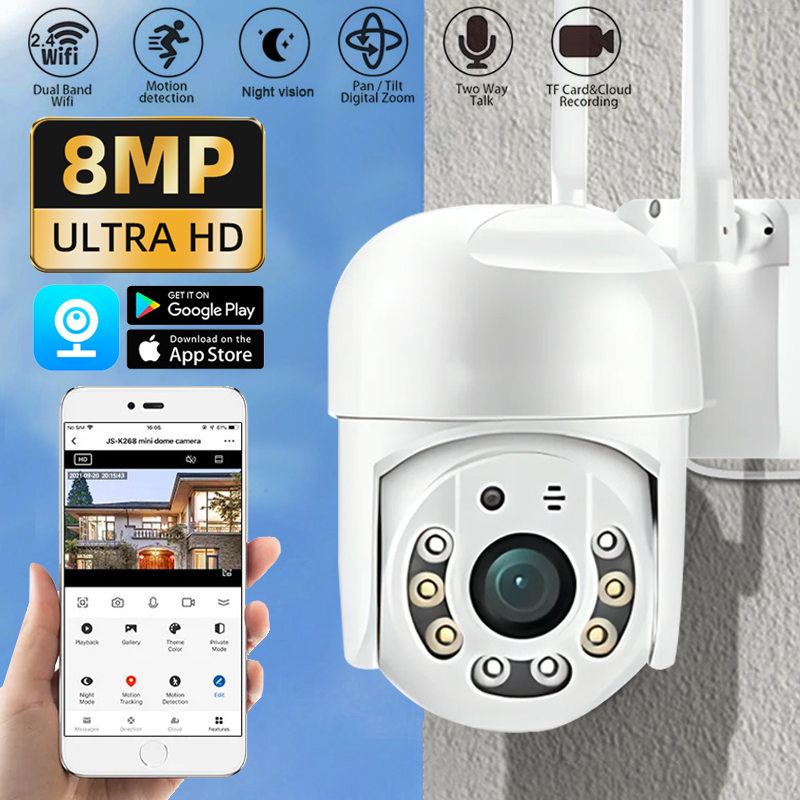 8MP WIFI-bewakingscamera Draadloze IP-camera's voor buiten Auto Tracking Kleur Nachtzicht 8X digitale zoom CCTV-beveiligingsmonitor