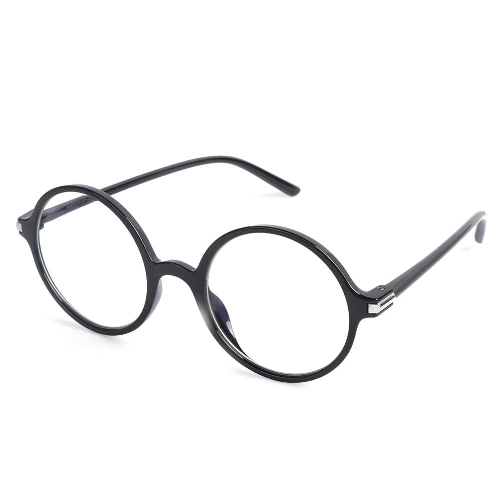 1 Pc Mode Metalen Vintage Ronde Bril Unisex Oversized Frame Optische Glazen Bril Vision Care Brillen Accessoires: 3-bright black