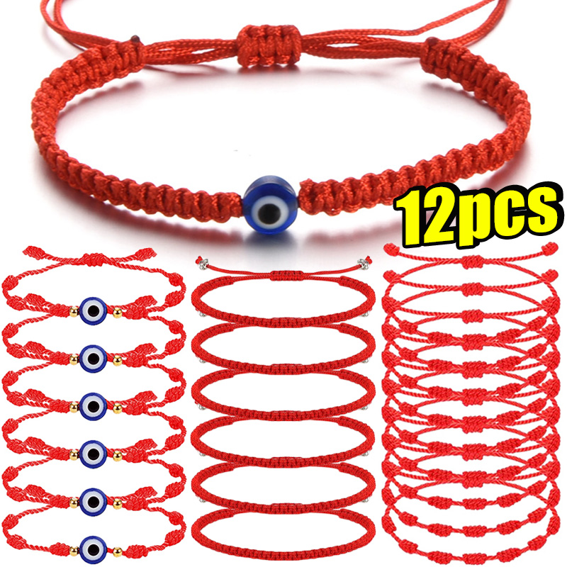 Pulsera de hilo rojo de la suerte para pareja, amuleto de buena suerte para cuerda de éxito, pulsera trenzada de ojos malvados, de joyería hecho a mano, 2-12 Uds.