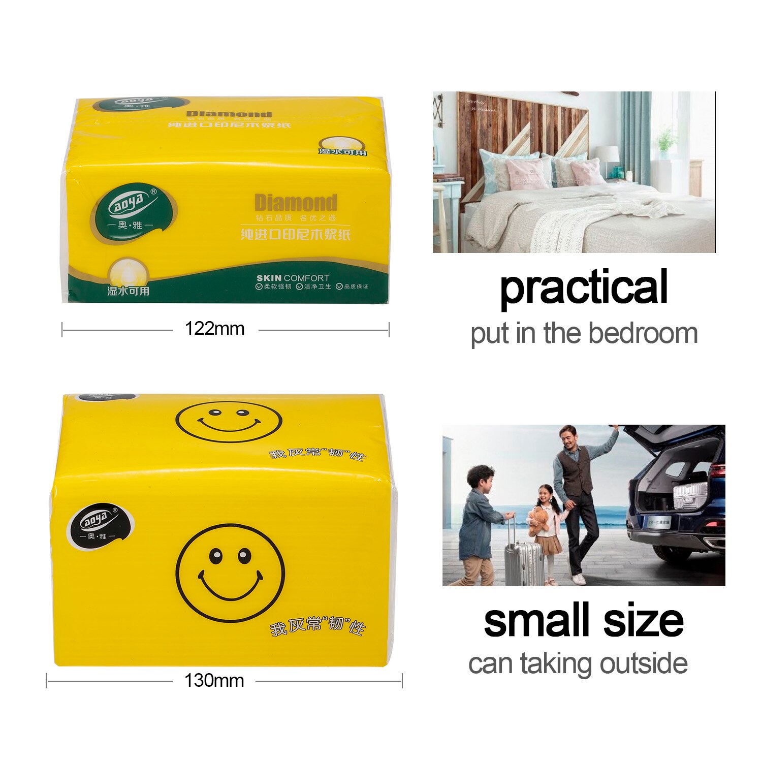 Facial Tissue White Wood Pulp 4Layers 8 Bundles About 480 Sheets per Pack Eco-Friendly Recycled Paper Home Use Soft Toilet Paper