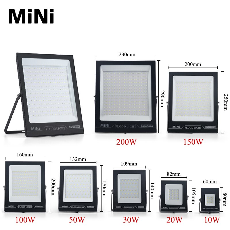 200W MiNi Flood Light LED Tempered glass Floodlight Waterproof Thinnest Projector Lighting Outdoor 150W 100W 50W 30W 20W 10W