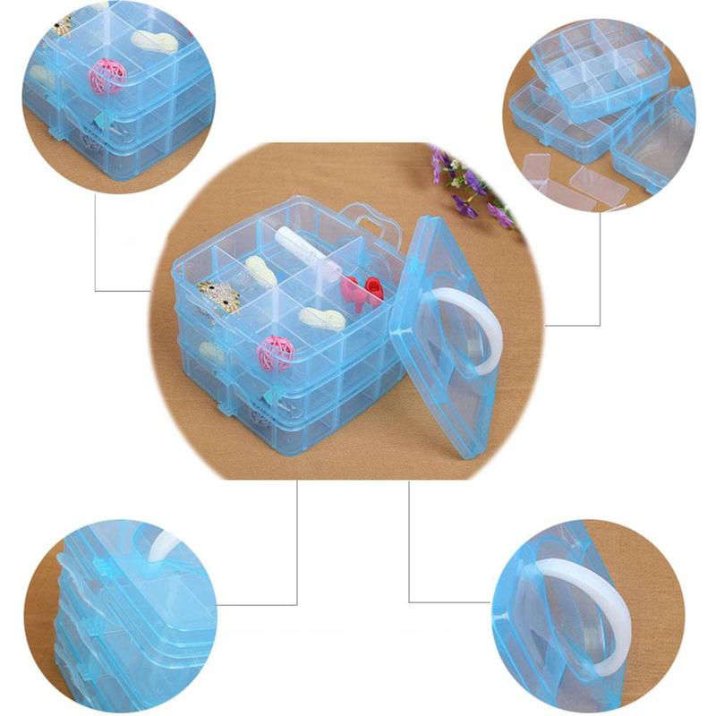 Caja de almacenamiento de cuentas de plástico transparente para joyería, contenedor de herramientas de bricolaje, organizador desmontable, 3 posiciones, 4 colores