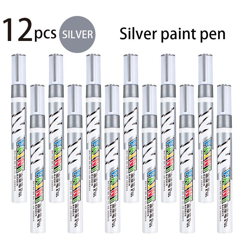 Color Waterproof Paint Marker Glass Plastic Ceramic Wood Metal Paper Car Paint Scratch Repair Pen Graffiti Tires Do Not Fade: 12 silverpens