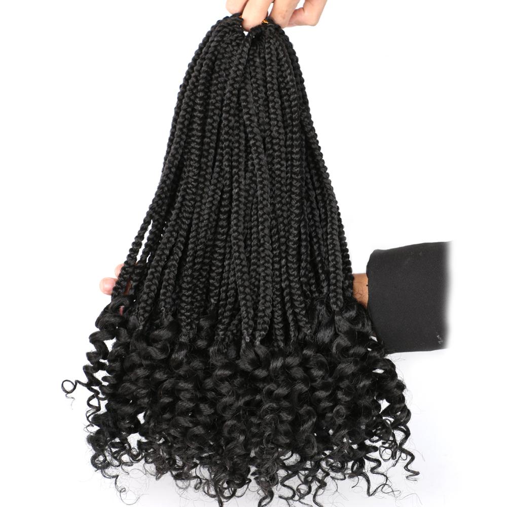 WEILAI Box Braids Crochet Hair Curly Ends 18inches 30 Roots/pieces Goddess Box Braids Hair Extensions Soft Fiber Braiding