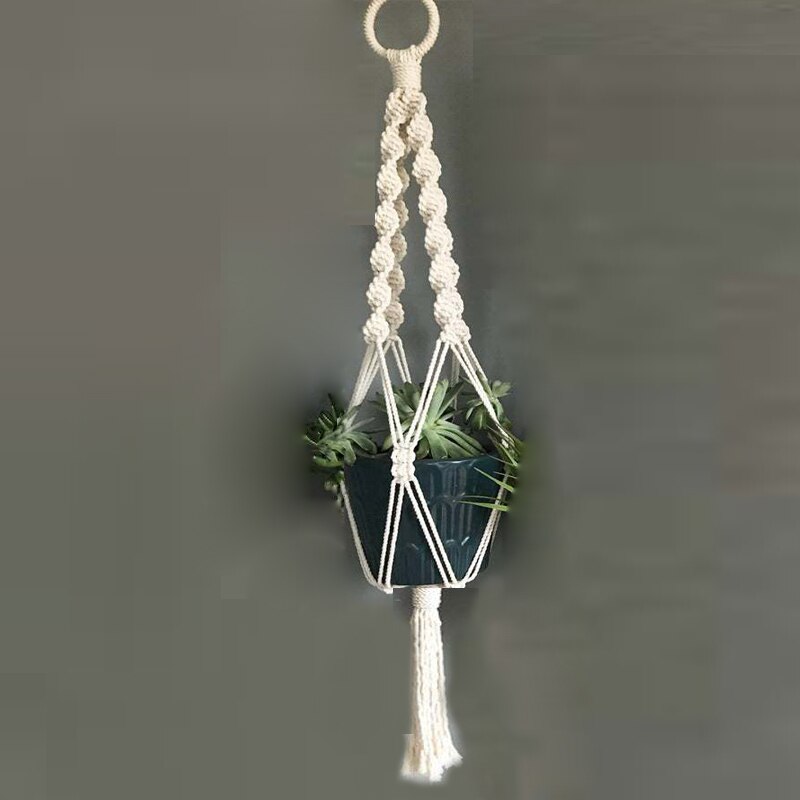 Colgador de planta hecha a mano, macramé, bandeja