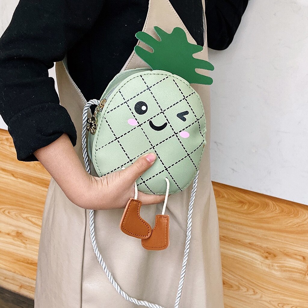 Trendy Kids Kinderen Meisjes Leuke Cartoon Pakket Portemonnees Vrouwelijke Ananas Vorm Keten Handige Portemonnees Messenger Bag