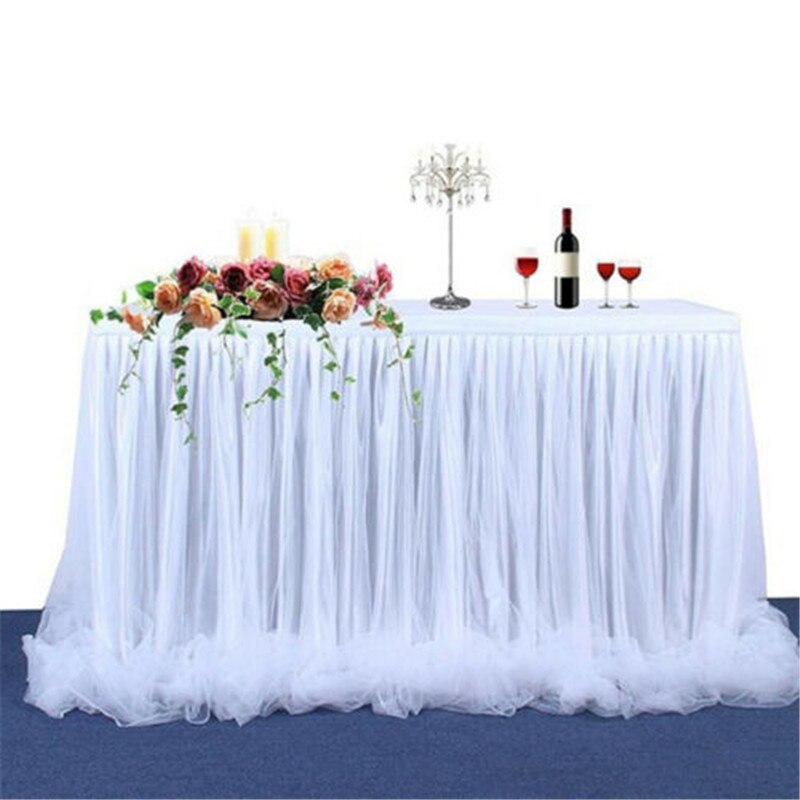 Jupe de Table à Plis Façon Tutu de Danse en Tulle 183x77 cm, Décoration de Table Maison pour Occasion de Fête Prénatale, Anniversaire: type 02 white