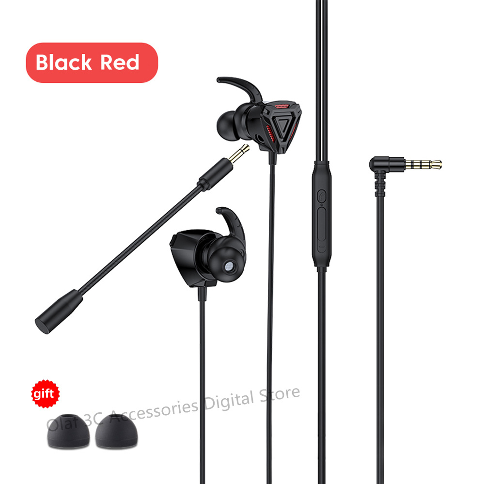 OLAF 3,5 mm słuchawki przewodowe zestaw słuchawkowy do gier basowe słuchawki stereo dla graczy słuchawki douszne z redukcją szumów z podwójnym mikrofonem douszny zestaw głośnomówiący: Czerwony