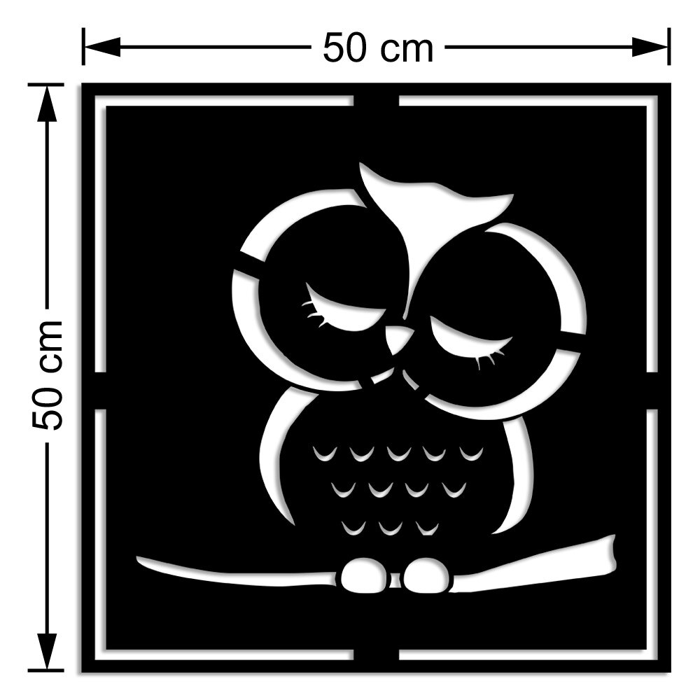 Owl Sleeping on Geometric Branch Wall Room Home Accessory Wooden Table 50x50cm