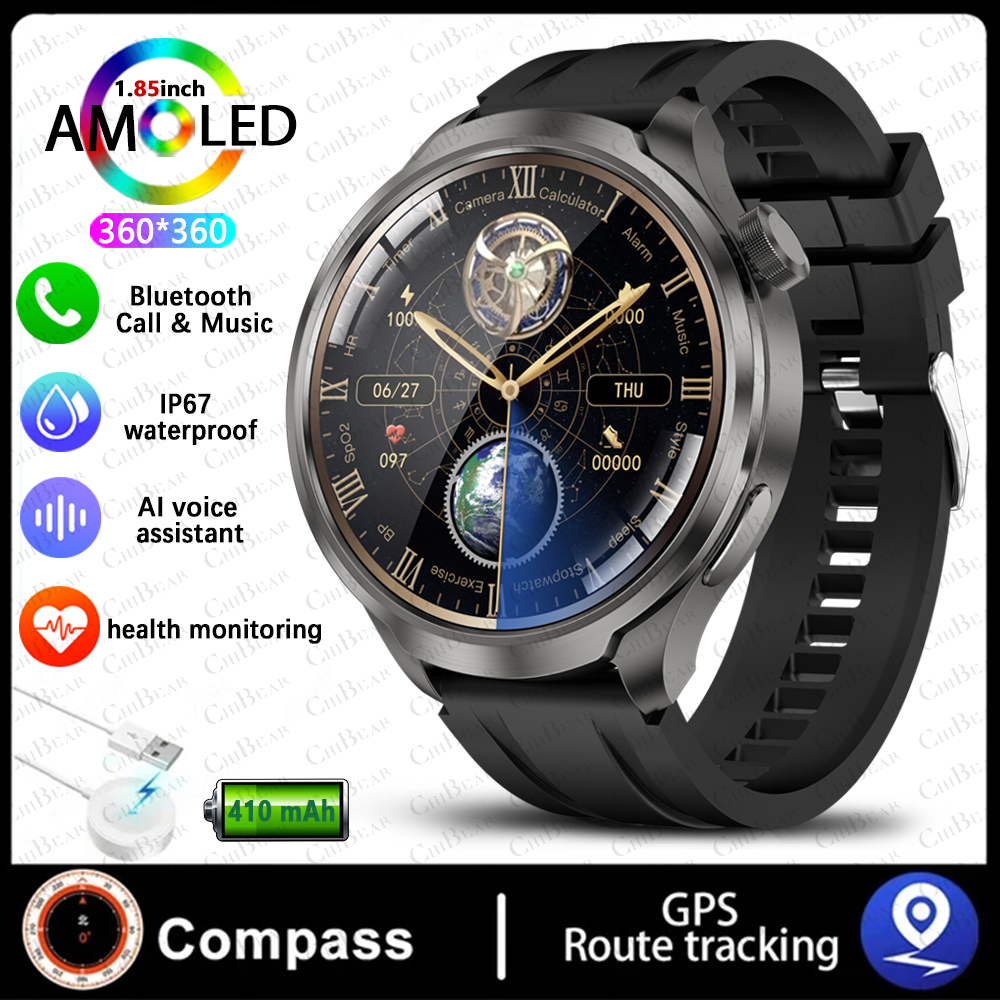 Esporte militar gps pista relógio inteligente masculino 1.85 Polegada tela nfc bússola freqüência cardíaca esporte fitness à prova dwaterproof água bt chamada smartwatch: Branco