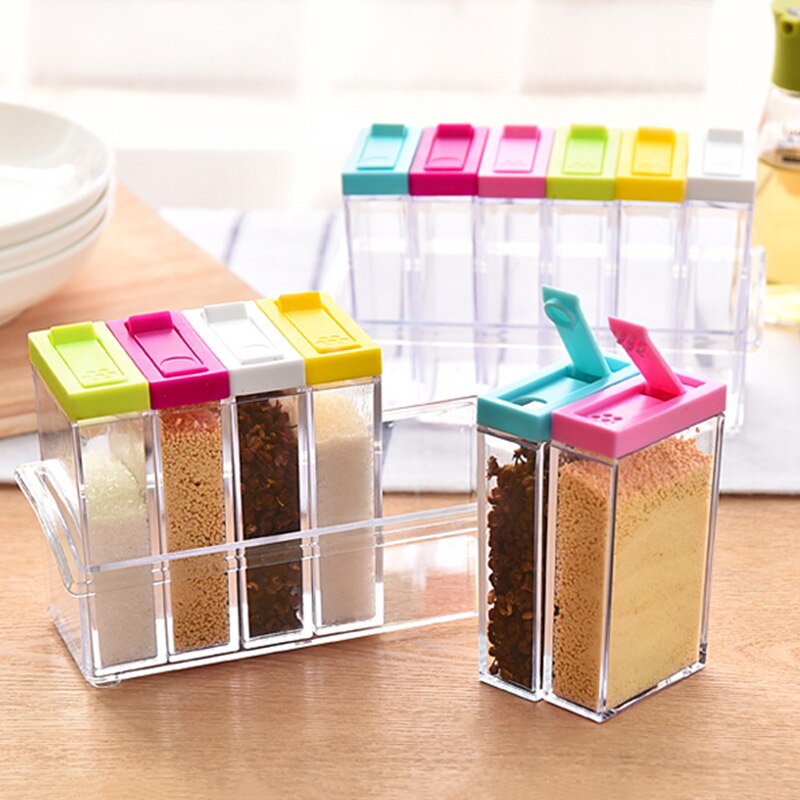 New Acrílico Transparente Colorido Tampa do Frasco da Especiaria Caixa de Tempero 6 pçs/set Utensílios de Cozinha Sal Galheteiro Condimento Caixa De Recipientes De Armazenamento