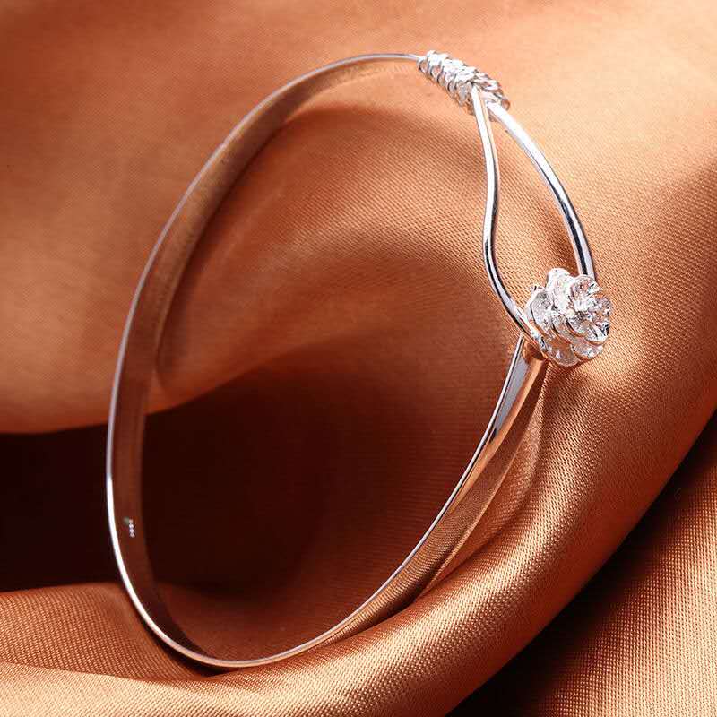 Christmas hot new 925 stamp silver color fine elegant flower bangle for women adjustable jewelry party wedding
