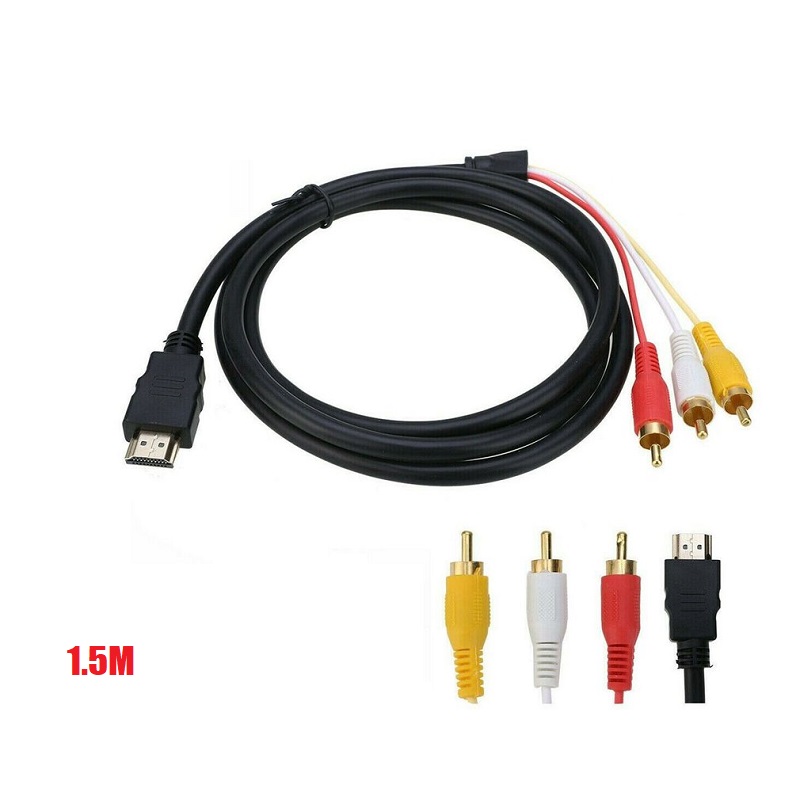 Cable AV de Audio y vídeo de 1,5 m compatible con HDMI macho a 3 adaptador RCA componente convertidor estéreo para TV HDTV DV DVD PC