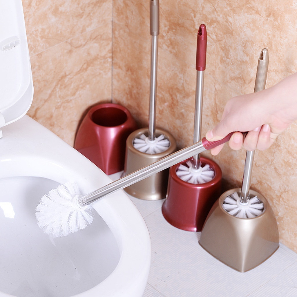 En Acier inoxydable à Long Manche Brosse de Toilette Ensemble Feuille Brosse Wc Set De Support Pour Toilettes Outils Propres Salle De Bain # p30