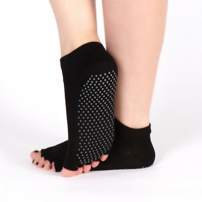 zapatos de Yoga calcetines de Pilates zapatos antideslizante Fondo suave transpirable calcetines de cinco dedos Yoga: Black