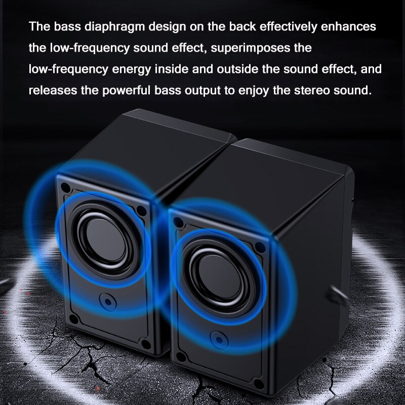 Computer Speakers USB Powered 1.4m Wired 1 Pair Bass Diaphragm Speakers for Laptop Desktop Phone 3W*2 Powerful Loudspeaker