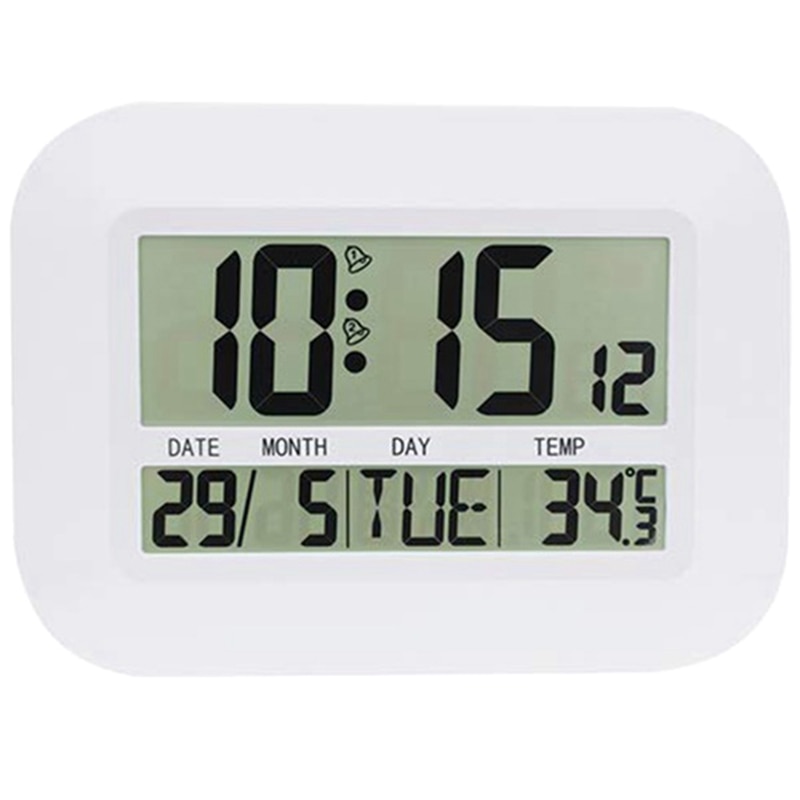 Reloj de pared Digital con batería, alarma LCD grande Simple, calendario de temperatura, fecha, día, para el hogar y la Oficina: Default Title