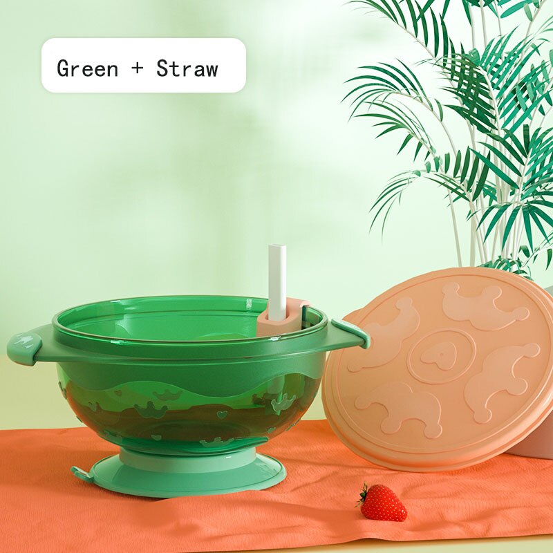 Bébé Paille Bol à Soupe Avec Couvercle Silicone Assiette Formation Complémentaire Bol de Nourriture Pour Bébé accès: 4
