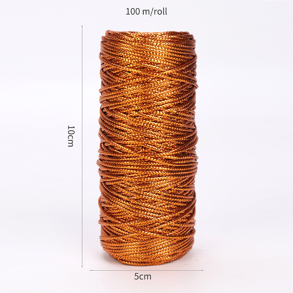 Cuerda de hilo dorado de 100M, lazos de cinta para manualidades, cordón de macramé, costura, envoltura de , hilo trenzado, decoración textil para el hogar, 1,5mm: Bronze