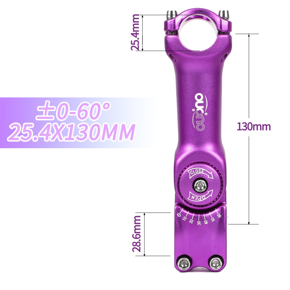 OUO Einstellen Stem 0-60 Grad Bike Lenker Vorbau 25.4/31,8mm Mountain Road Fixie Einstellbare MTB Vorbau 90/110/120/130mm Griff Teil: 25.4x130mm purple