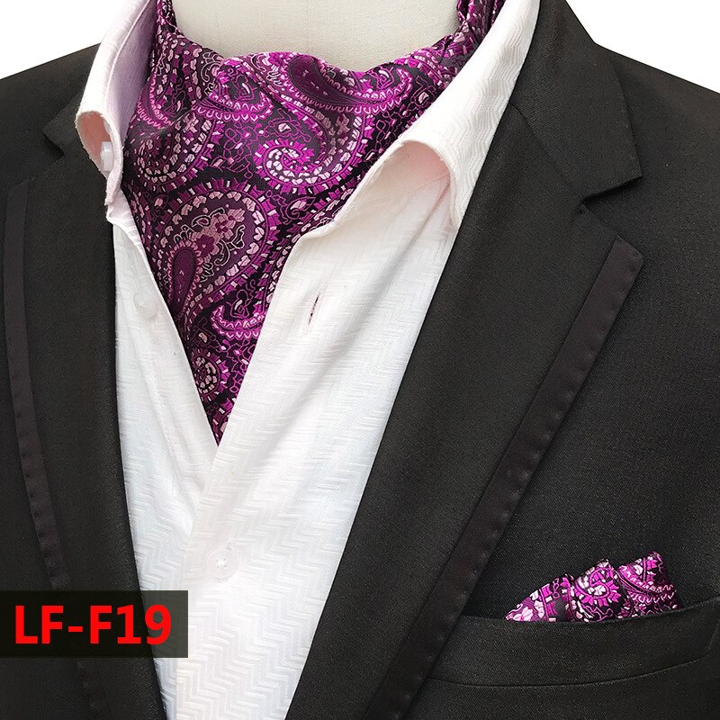 Mans Vintage 100% seda Ascot corbata set de bolsillo a cuadros de lujo Mans Paisley flor corbata pañuelo para hombres: LF-F19