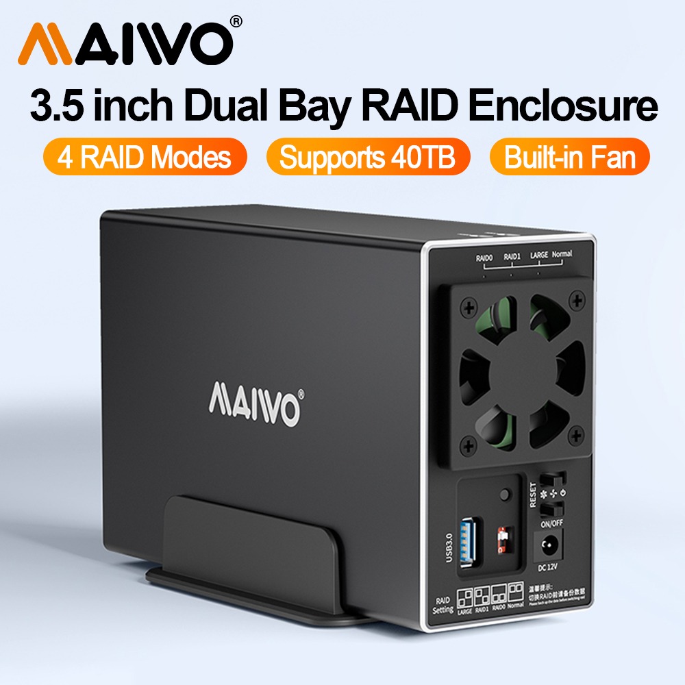 MAIWO 2 Bay HDD Docking Station SATA To USB 3.0 Hard Drive Docking Station for 3.5 Inch Hard Drive Case with 4 RAID Modes Case