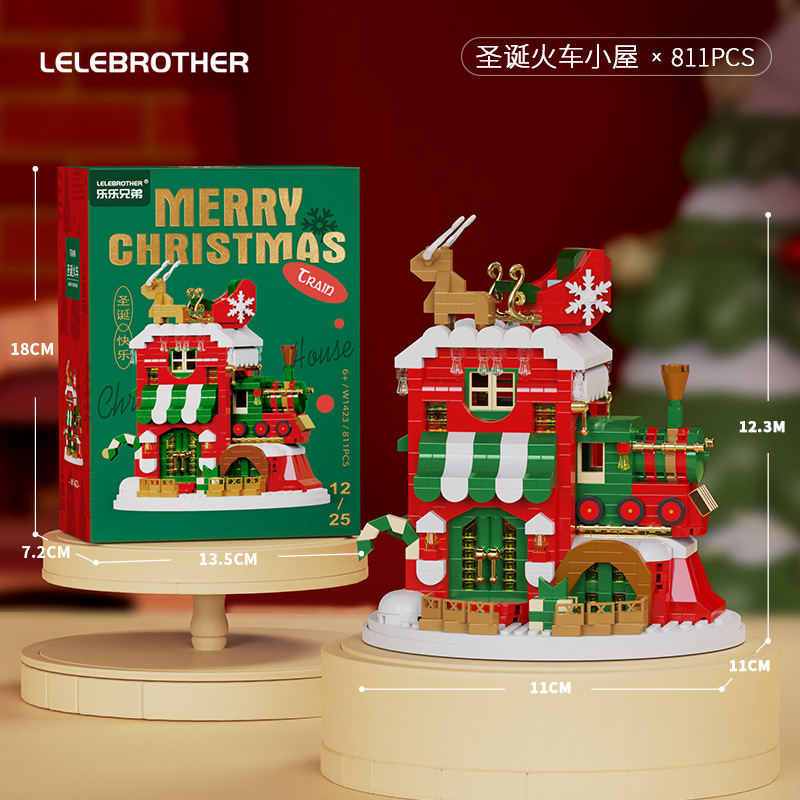 Christmas Winter Village Building Blocks Snowhouse Snowman Elk Shop 3D Model Assembly Mini Brick Figure Toys For Kid: S / Red