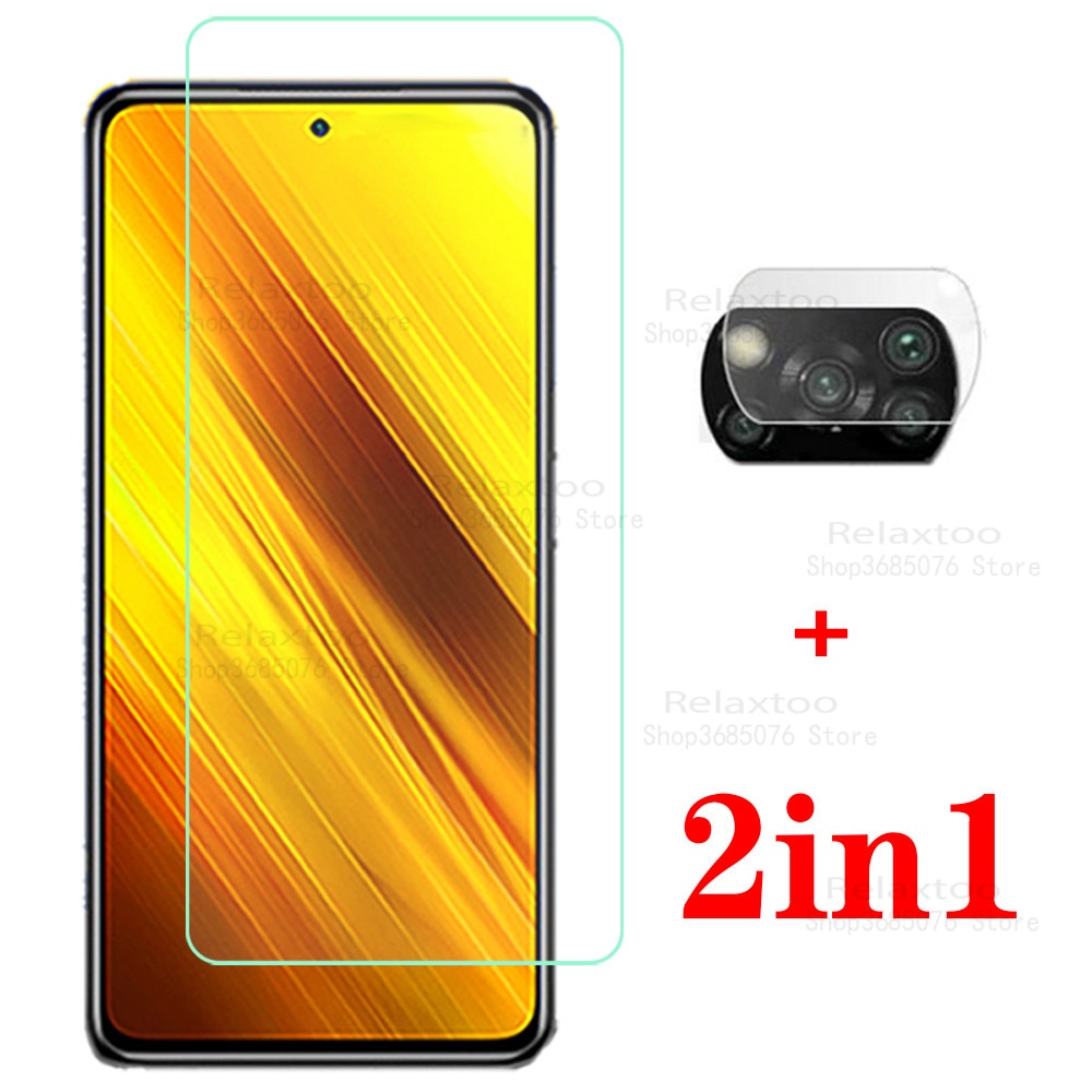 2-in-1 di vetro poco x3 obiettivo di macchina fotografica di caso della protezione dello schermo per xiaomi poco x3 x 3 pocophone x3 pocox3 smartphone coperchio di protezione