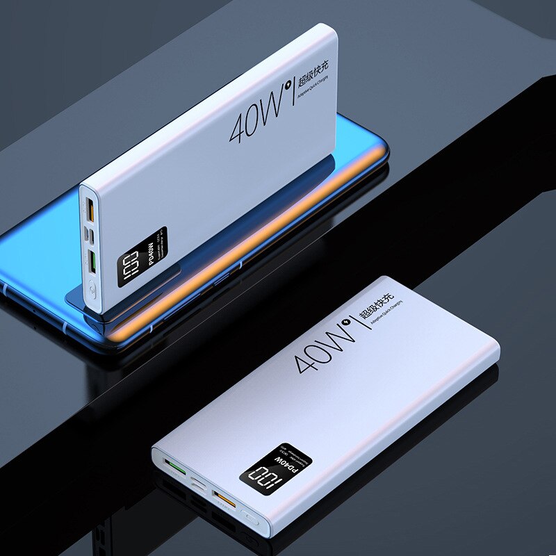 Powerbank 20000 mah bærbar superhurtig opladning powerbank digital skærm eksternt batteri til iphone xiaomi: Hvid