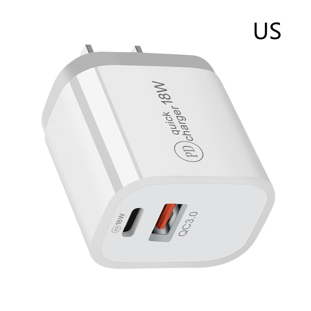 Pd Qc 3.0 Dual Usb Charger 18W Quick Charge Eu Us Eu Au Plug Voor Iphone X 8 Plus note 10 9 Power Levering Mobiele Telefoon Adapter: US