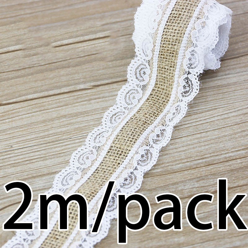 Rouleau de dentelle de lin avec bordure blanche, décoration de mariage, accessoires pour cheveux à la maison, rideaux de nappe à nœud bricolage, 38mm-58mm, 2 mètres: Black