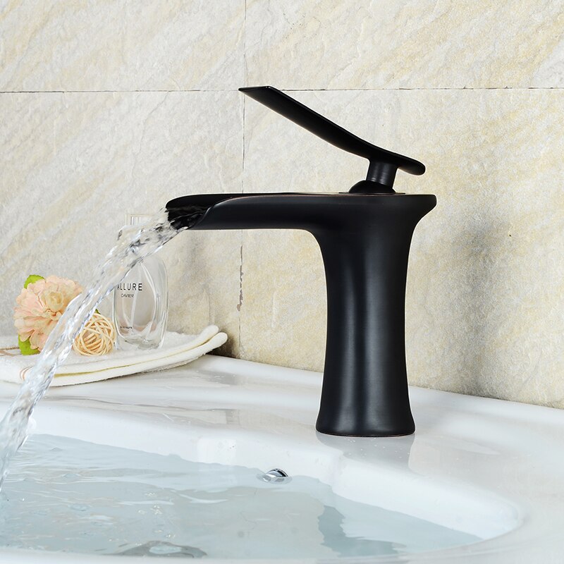 Roestvrij staal Middle-Arc Badkamer Wastafel Kraan Één Handvat Koud Water Kranen Wastafel Toilet Tap, Mat Zwart
