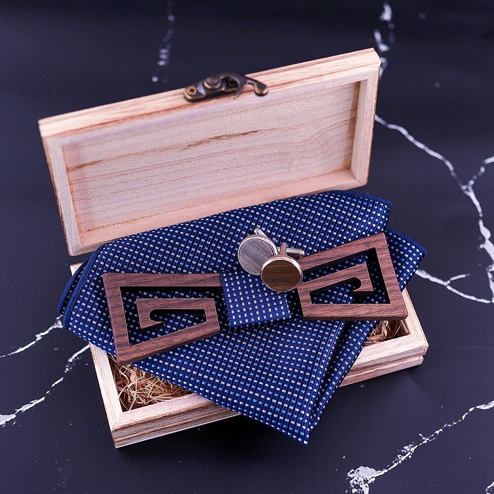 Sitonjwly Mens vuoto Arco di Legno Cravatte impostato per la Cerimonia Nuziale di Affari di Legno Farfalla Papillon Poliestere Fazzoletto Gemelli di Legno impostato