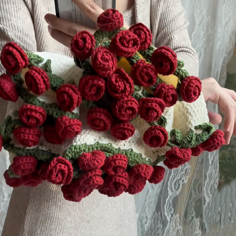 (Productos terminados) Manta tejida hecha a mano con ramo de flores, manta con ramo de rosas, manta suave tridimensional para abrazar flores: YELLOW