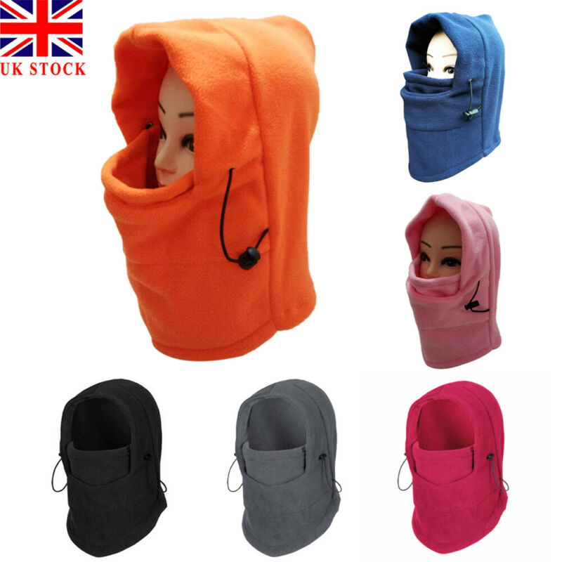 Unisexe hiver Snood polaire écharpe capuche cou visage masque couleur unie cyclisme Ski chapeau