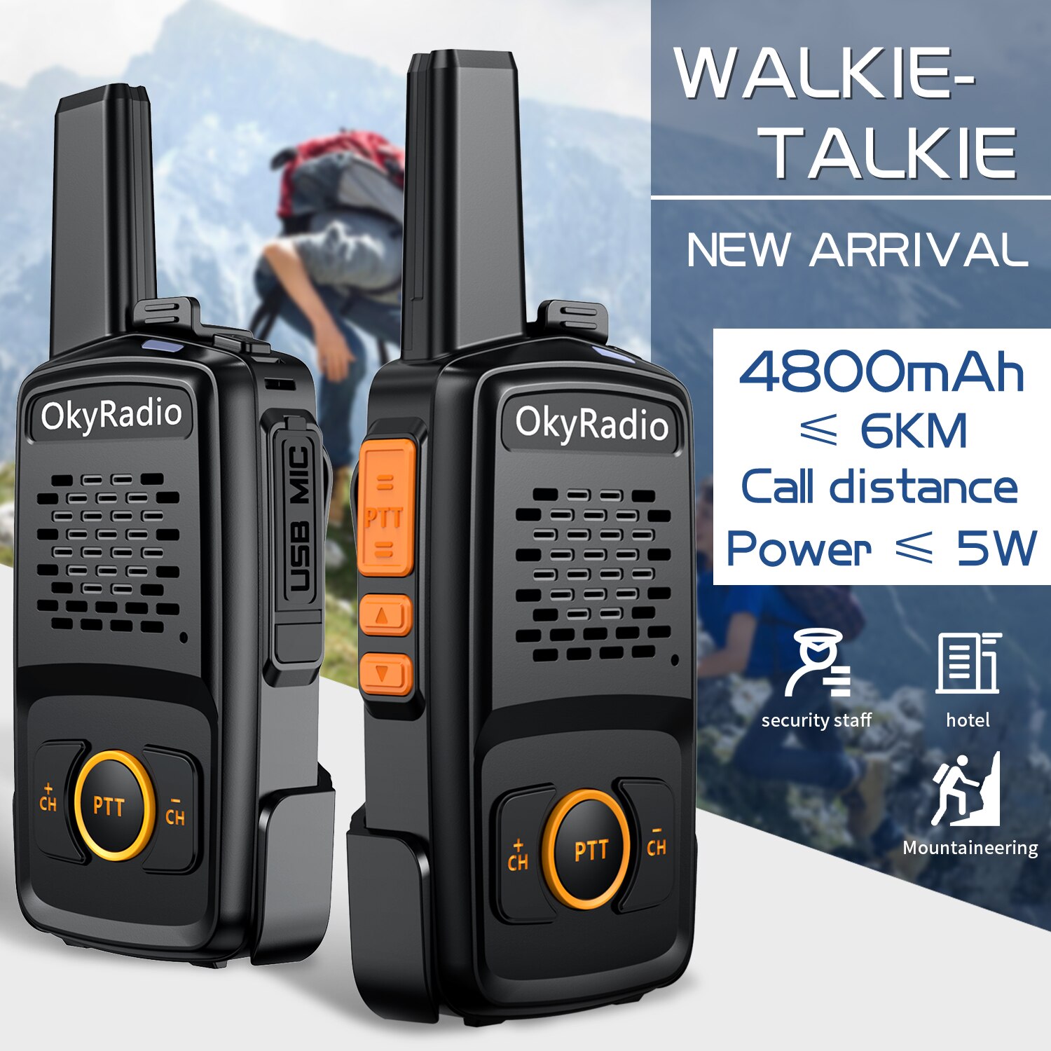 Walkie-talkie portátil, dispositivo resistente al agua, 5w, 6km, llamada, 4800mAh, en tiempo Real,