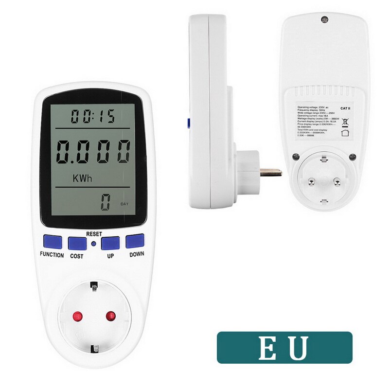 Effektmåler stik energimåler eu/uk/au stik ac digital spænding wattmeter strømforbrug watt el skærme