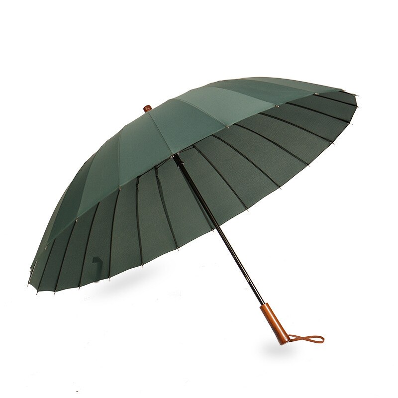 Outdoor Travel Long Wooden Handle Umbrella Windproof Umbrella 24K Long Umbrella Men'S Women'S Solid Color: green