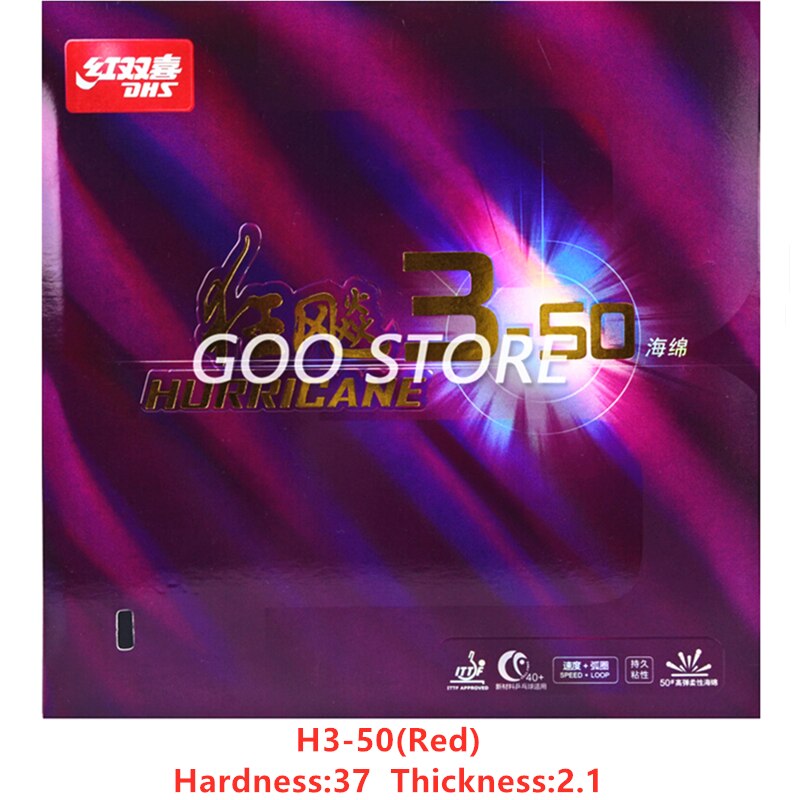 DHS Hurricane 3-50 / SKYLINE 3-60 Pips-In Table Tennis Rubber (Control / Loop) Original DHS Ping Pong Sponge: Red H37 T2.1
