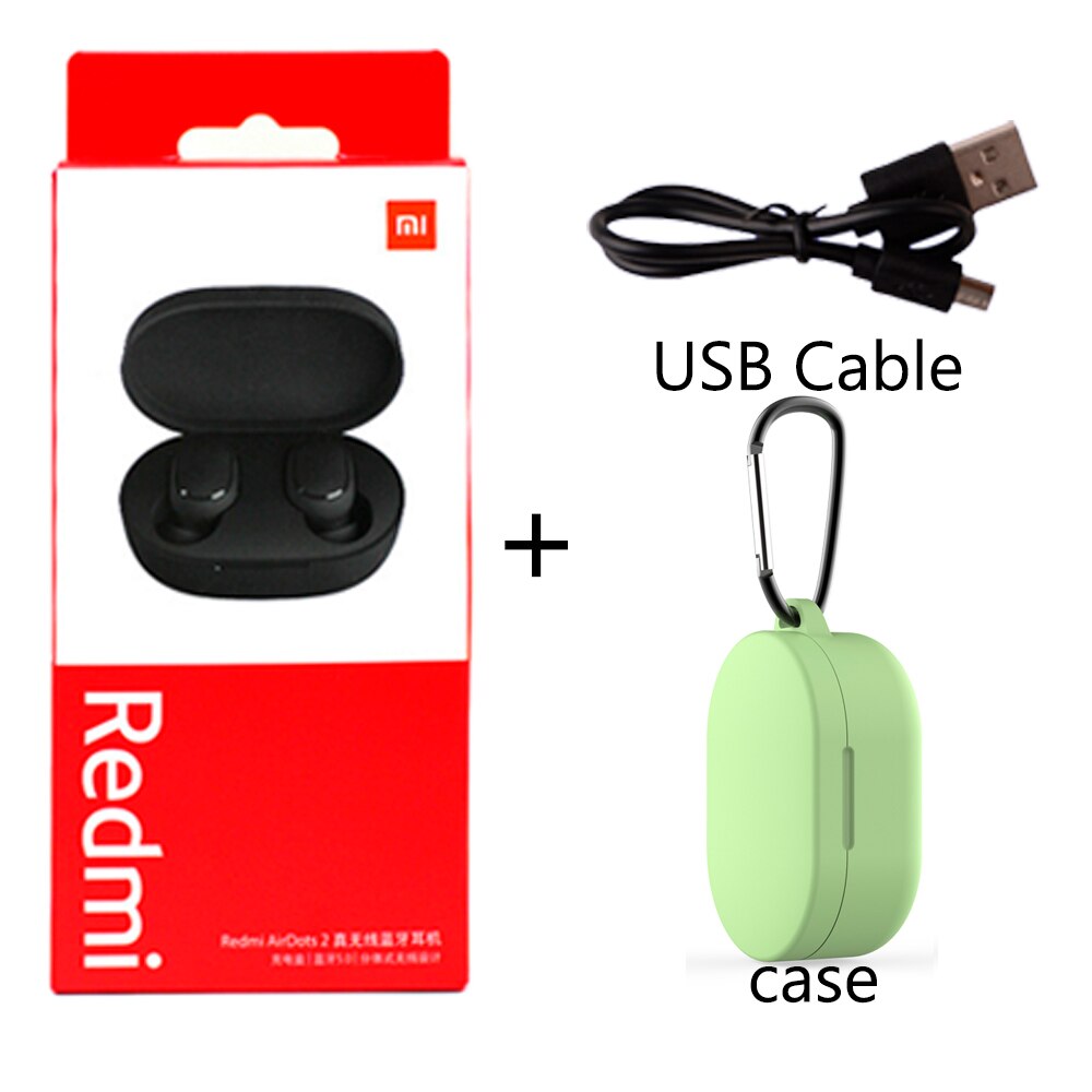 Original xiaomi redmi airdots 2 sem fio bluetooth 5.0 tws fone de ouvido para a esquerda direita modo baixo lag: add green case